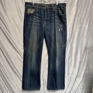 575 Denim Jeans Mens 36 Blue Straight Leg Button Fly‎ Distressed Made in USA